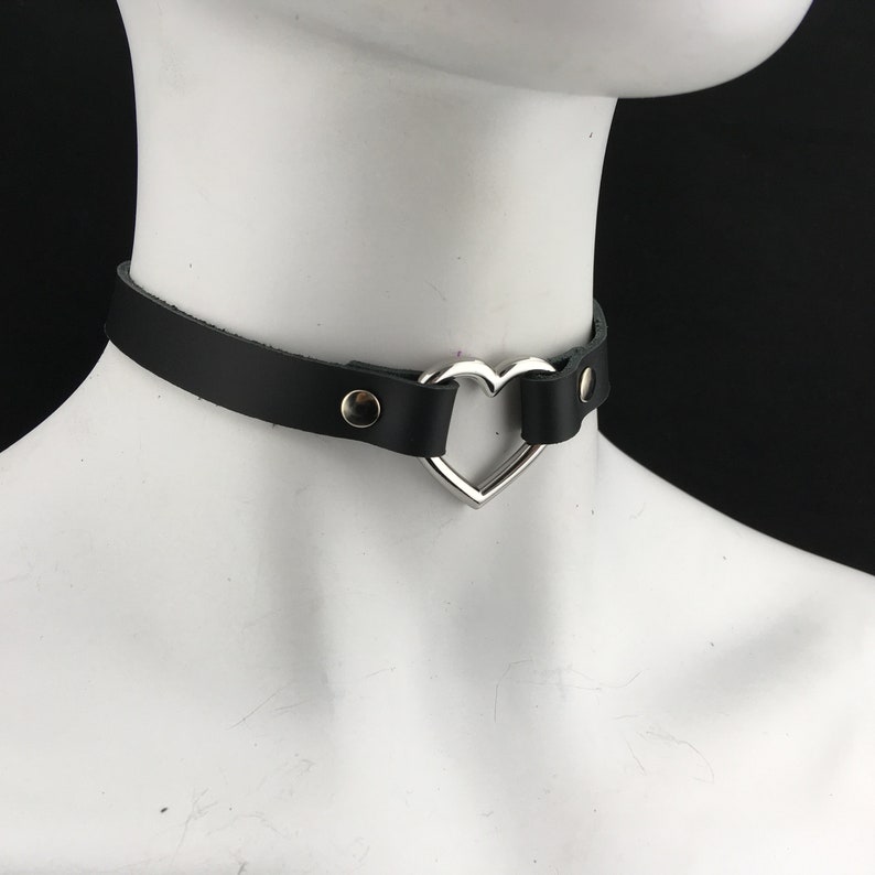 Black Leather Heart Choker With Silver Heart - Etsy UK