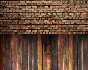 Warm Raggedy Brick and Vintage Oak - Vinyl Photography  Backdrop Photo Prop