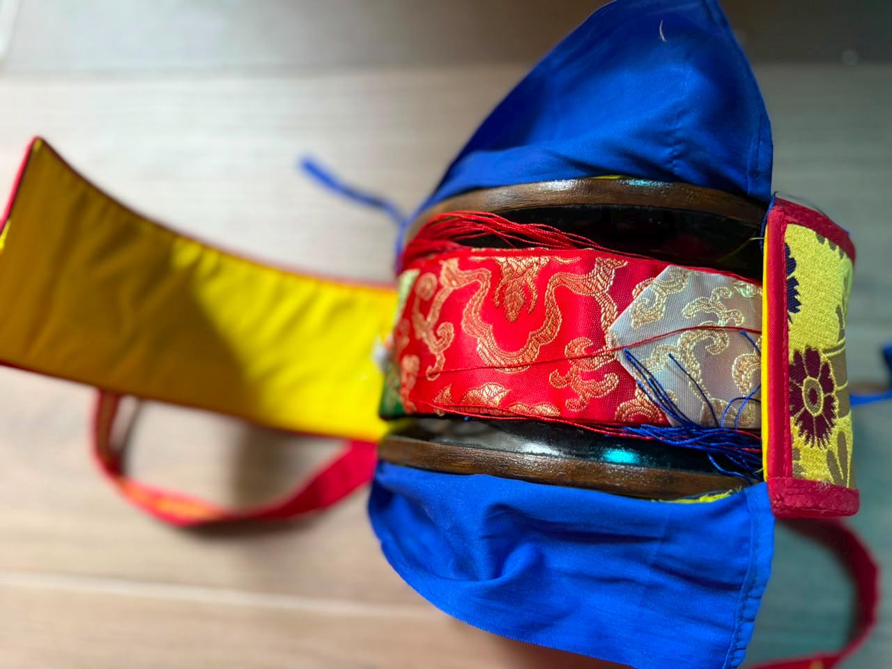 Special edition Chöd Damaru Drum – Genuine Leather, Wooden Buddhist Ritual Instrument — image 5