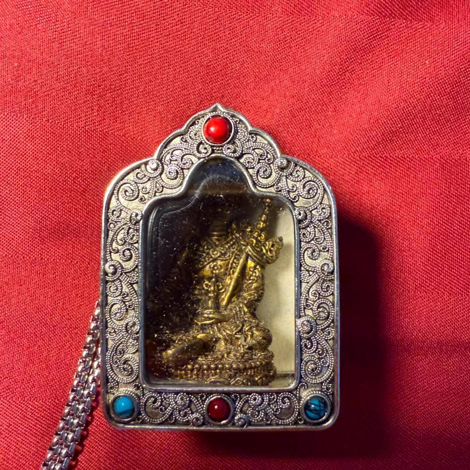 Guru Rinpoche Gau – Handmade Tibetan White Copper Shrine with 4cm Yellow Copper Padmasambhava Statue, Blessed & Consecrated — image 5