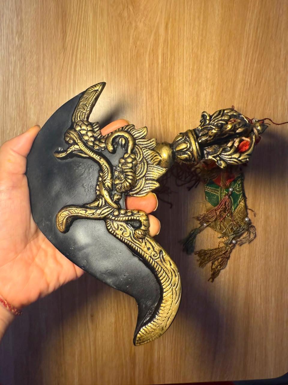 Blessed Chöd Tröma Nagmo Curved Ritual Knife – Copper & Iron Vajrayana Practice Implement — image 2