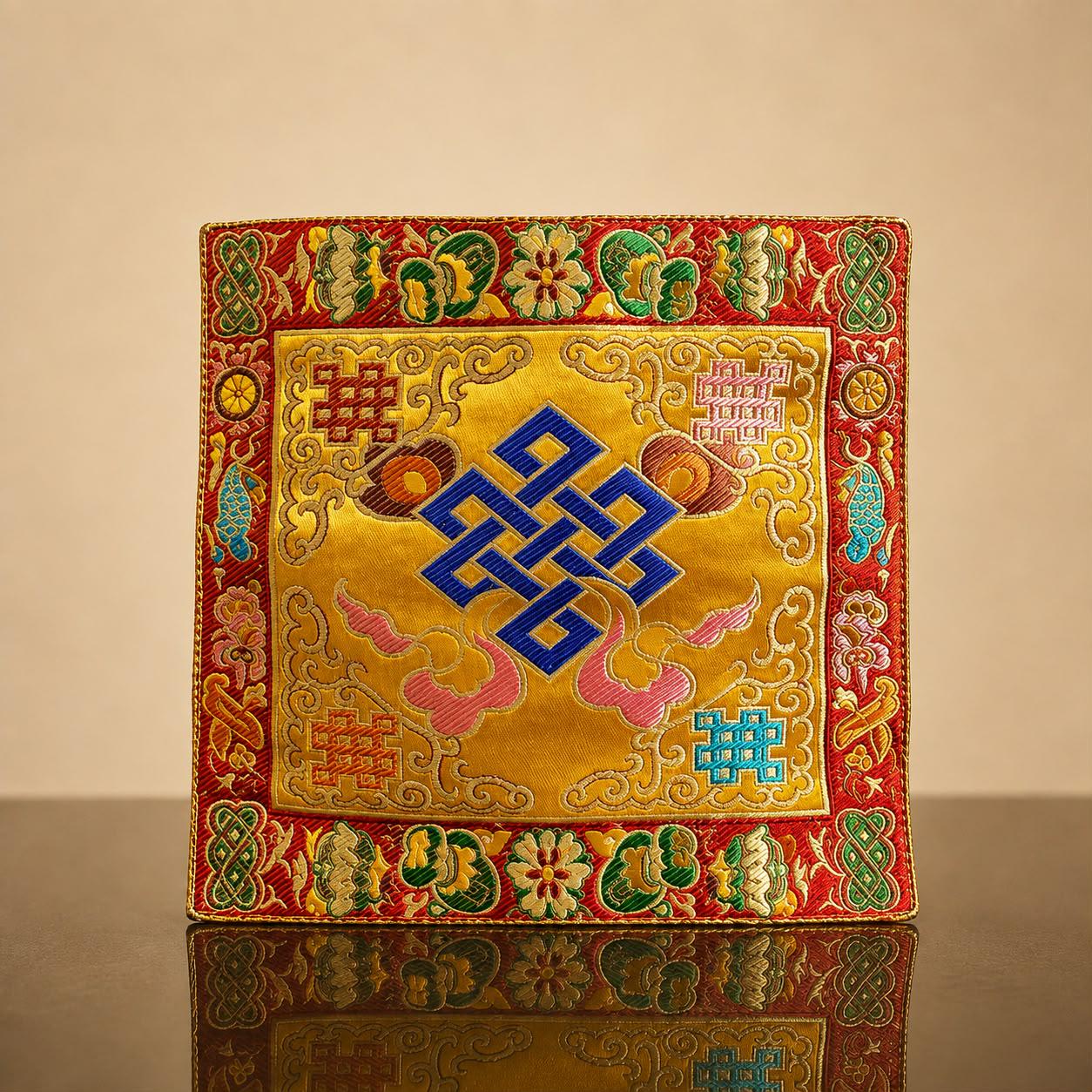 Vajra Bell Mat – Tibetan Buddhist Brocade Ritual Implement Mat, Eight Auspicious Symbols Altar Cloth, 21cm — image 7