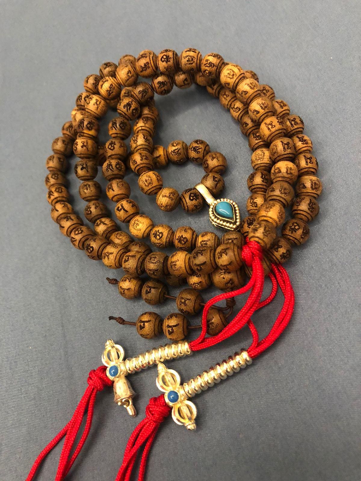 Blessed Vietnamese Agarwood Mala, 108 Beads, 8mm Om Mani Padme Hum Engraved — image 3