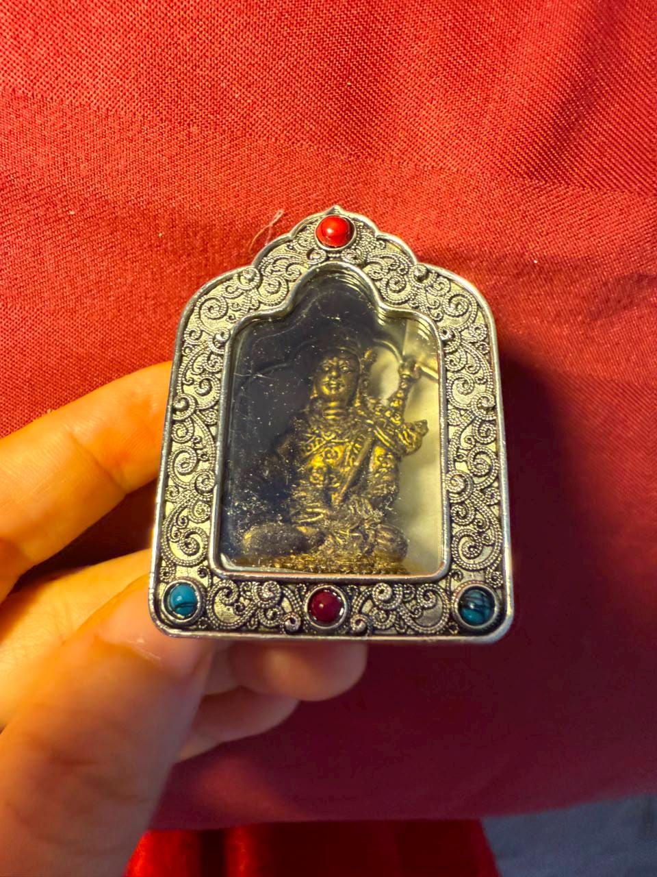 Guru Rinpoche Gau – Handmade Tibetan White Copper Shrine with 4cm Yellow Copper Padmasambhava Statue, Blessed & Consecrated — image 2