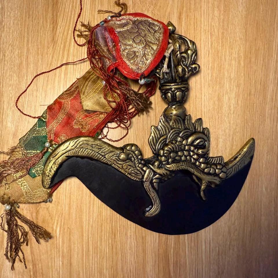 Blessed Chöd Tröma Nagmo Curved Ritual Knife – Copper & Iron Vajrayana Practice Implement