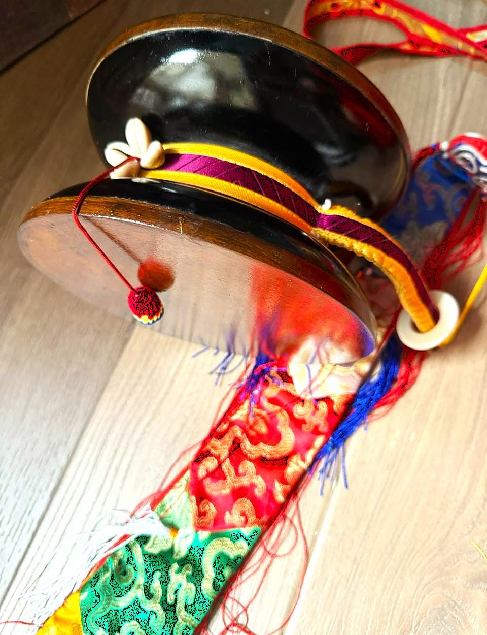 Special edition Chöd Damaru Drum – Genuine Leather, Wooden Buddhist Ritual Instrument