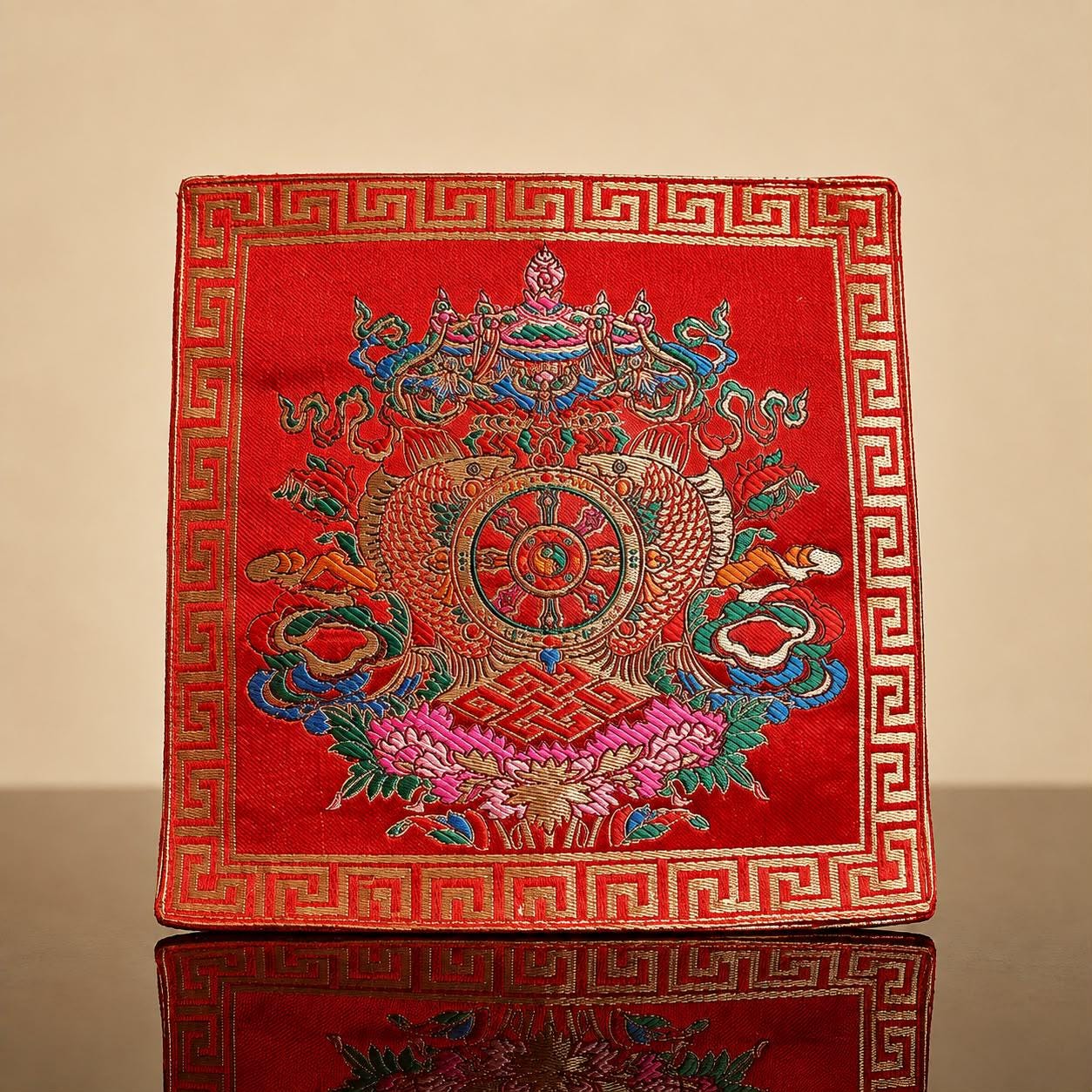Vajra Bell Mat – Tibetan Buddhist Brocade Ritual Implement Mat, Eight Auspicious Symbols Altar Cloth, 21cm — image 5