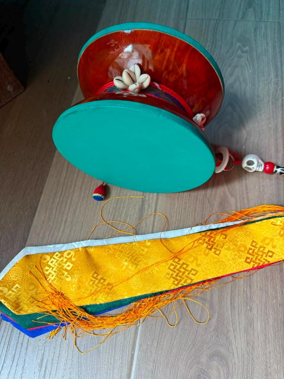 Bhtan Chöd Damaru Drum – Handmade Vajrayana Ritual Drum, Genuine Leather,