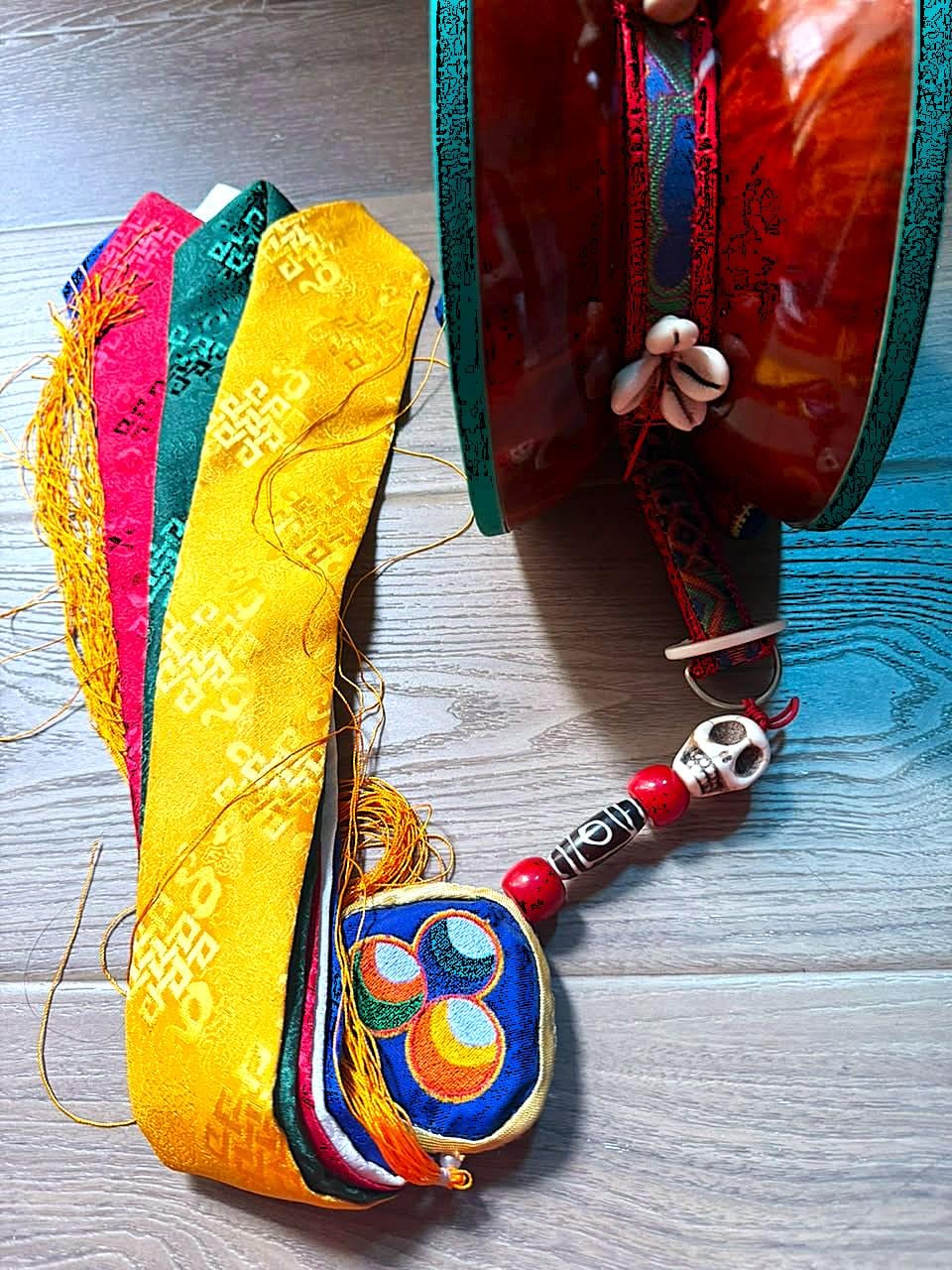 Bhtan Chöd Damaru Drum – Handmade Vajrayana Ritual Drum, Genuine Leather, — image 3