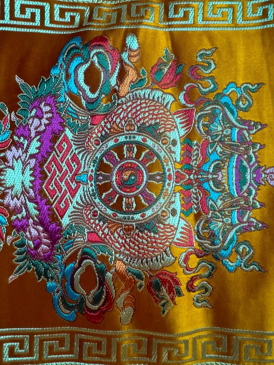 Vajra Bell Mat – Tibetan Buddhist Brocade Ritual Implement Mat, Eight Auspicious Symbols Altar Cloth, 21cm — image 3