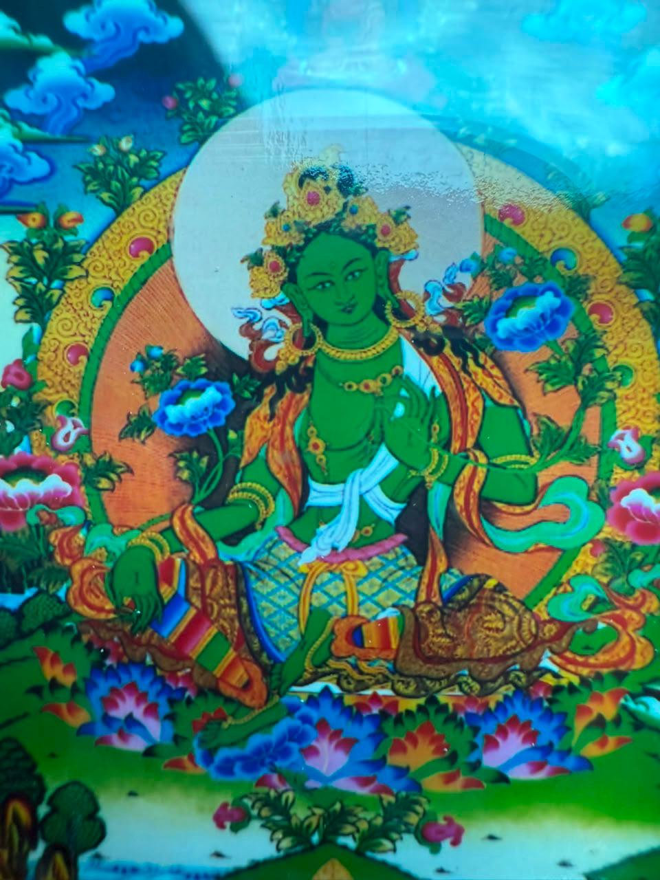 Blessed Green Tara Mini Shrine – Tibetan Buddhist Travel Altar, Vajrayana Sacred Image, Meditation Shrine, 5x6cm — image 2