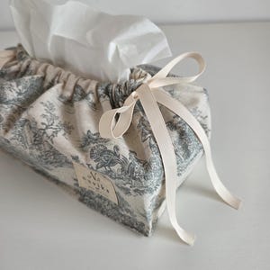 Toile de Jouy näsduksasköverdrag, fransk lantlig shabby chic bandhållare
