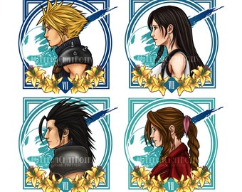 Art deco FF7 keychains and pins