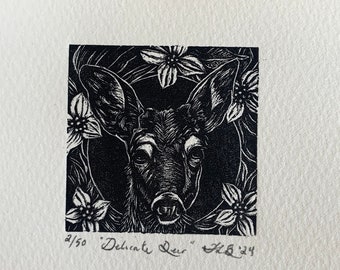 Delicate Deer - wood engraving print, limited edition