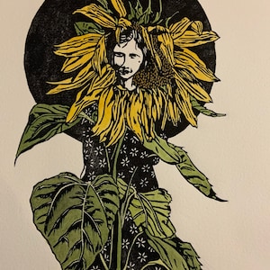 Stampa xilografica - spirito del girasole, stampa in edizione limitata