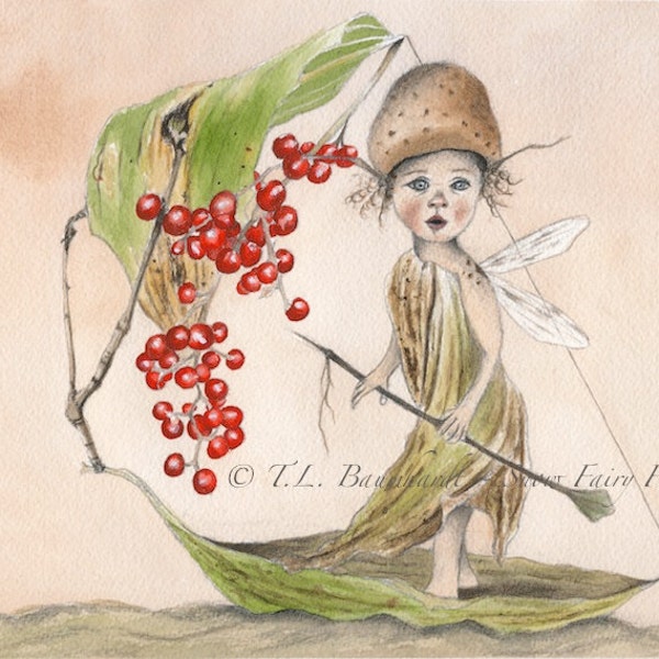 Solly Sails the Leaf & Berry - Fee/Fee Kunstdruck (Reproduktion), mit Passepartout 8 x 10 inch von Snow Fairy Cottage