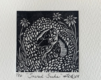 Serpent sacré - gravure sur bois, édition limitée