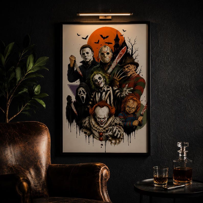 Horror Wall Vector Halloween Horror Wall Art, Scary Movie Poster, Horror Icons Print ...