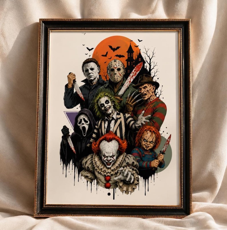 Horror Wall Vector Halloween Horror Wall Art, Scary Movie Poster, Horror Icons Print ...