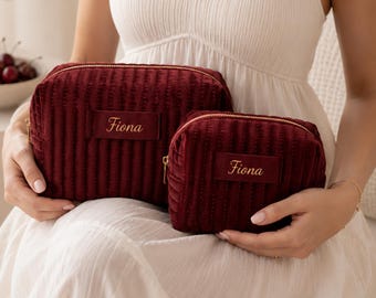 Personalisierte Kosmetiktasche mit Namen, individuell gestaltbare Reise-Kulturtasche, Samt-Kosmetiktaschen-Set, Braut-Kulturtasche, Hochzeitsgeschenk, Geschenk für Brautjungfern, Geschenk für sie