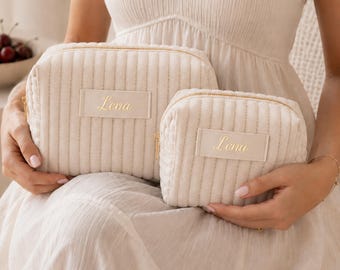 Personalisierte Kosmetiktasche mit Namen, individuell gestaltbare Reise-Kulturtasche, Samt-Kosmetiktaschen-Set, Braut-Kulturtasche, Hochzeitsgeschenk, Geschenk für Brautjungfern, Geschenk für sie