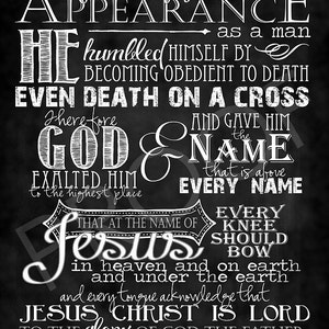 Scripture Art Philippians 2:8-11 Chalkboard Style image 1