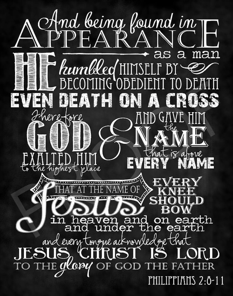 Scripture Art Philippians 2:8-11 Chalkboard Style image 1