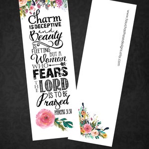 Set of 5 Proverbs 31:30 floral bookmarks