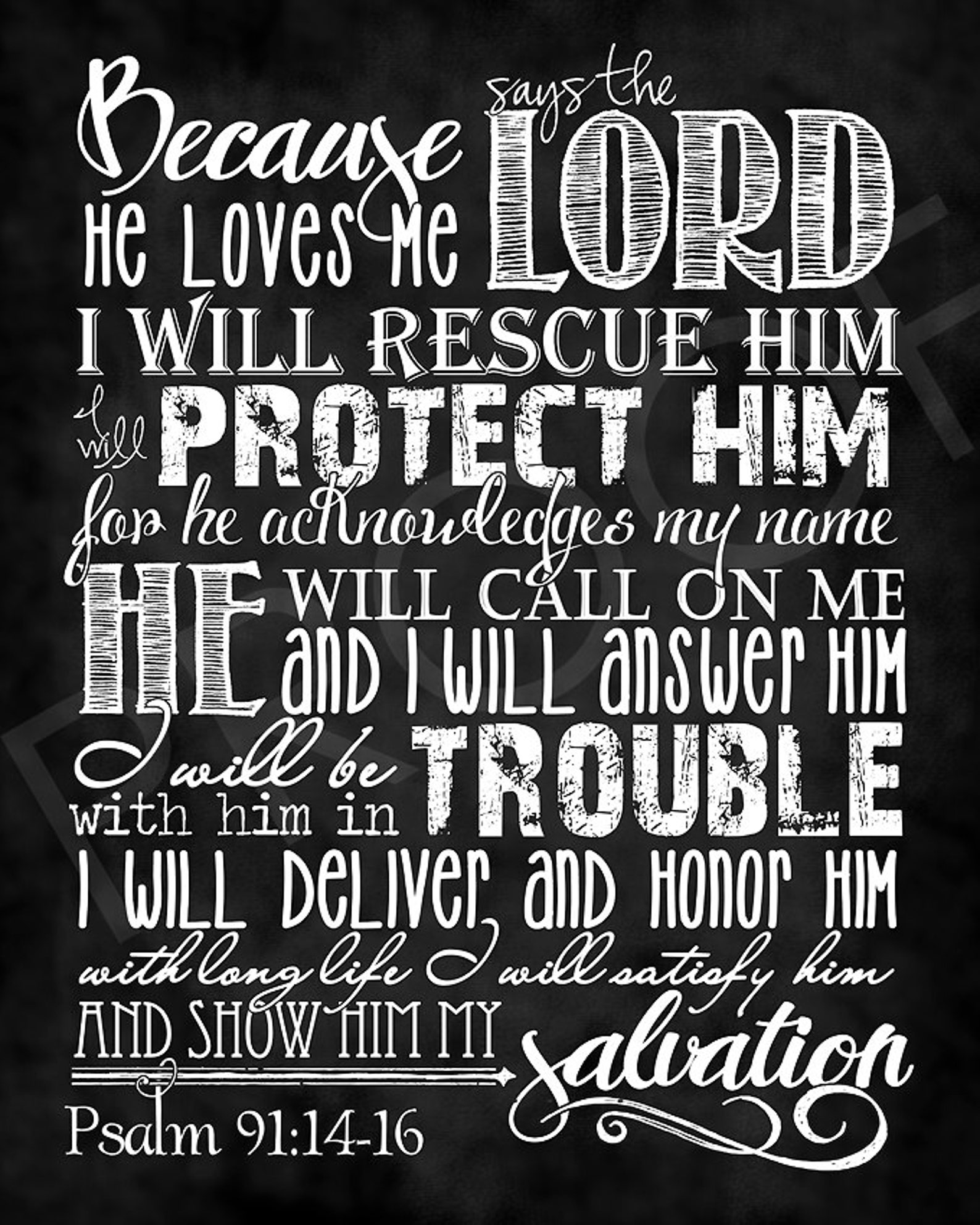 Scripture Art - Psalm 91:14-16 ~ Chalkboard Style - Etsy