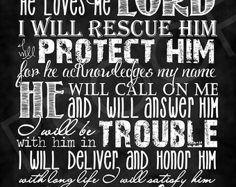 Scripture Art - Psalm 91:14-16 ~ Chalkboard style