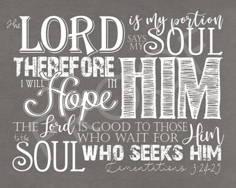 Scripture Art - Lamentations 3:24-25 ~ Chalkboard style