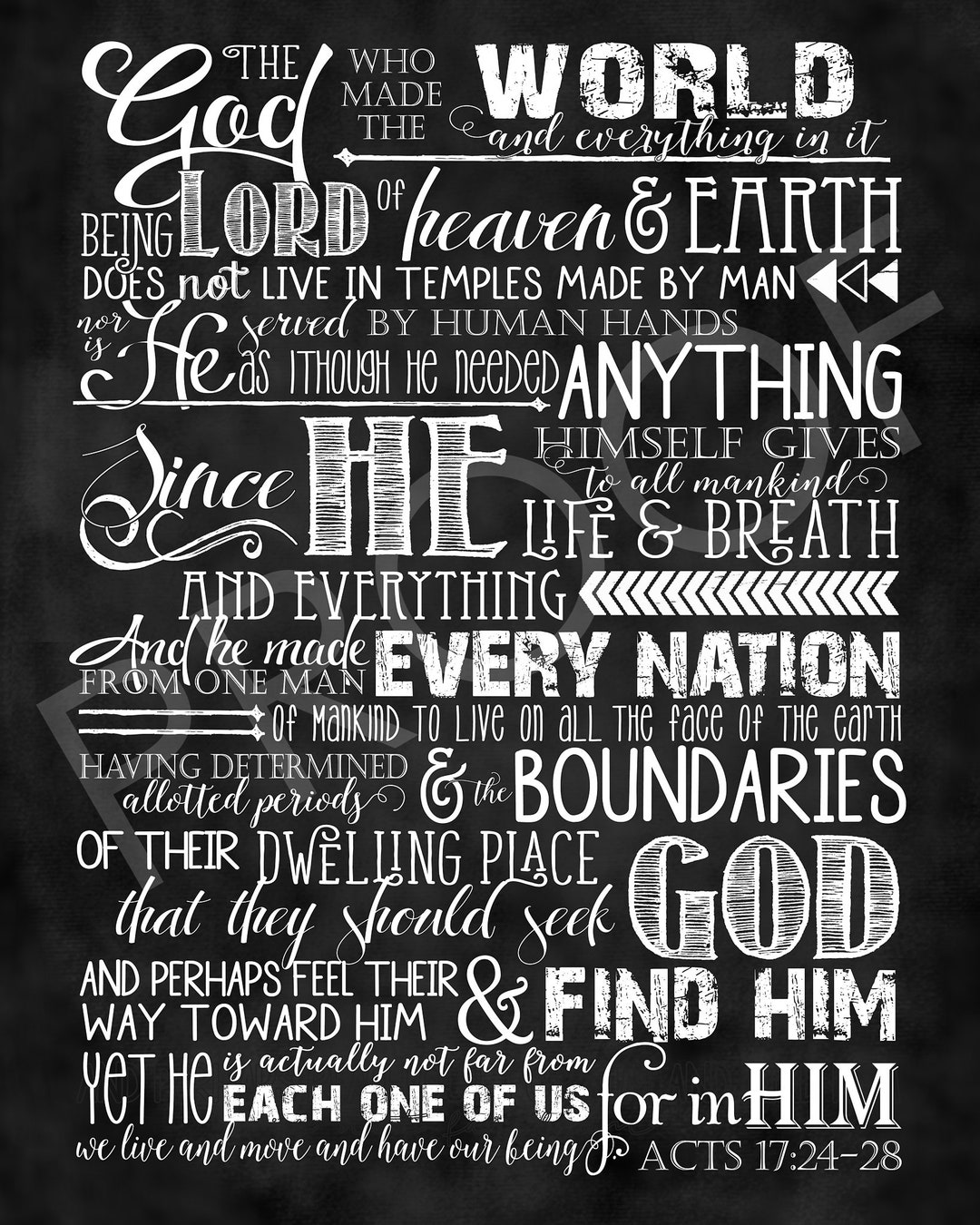 Scripture Art - Acts 17:24-28 ESV ~ Chalkboard Style - Etsy