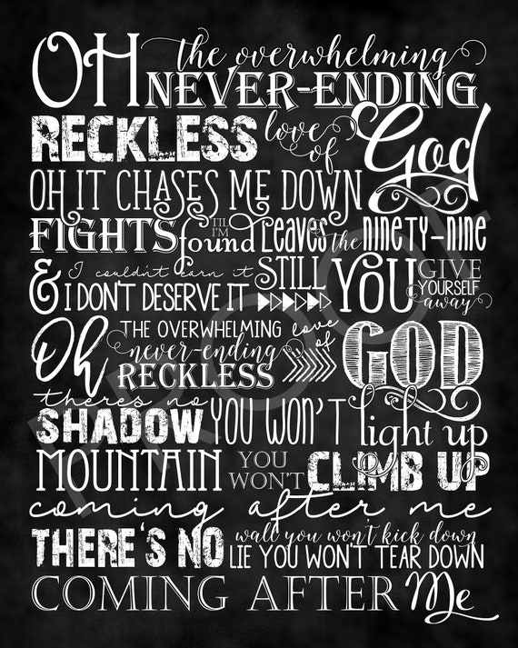 Song Reckless Love Chalkboard Style | Etsy