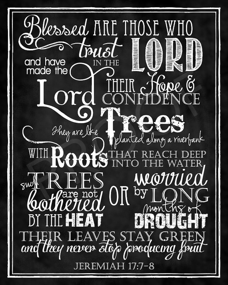 Scripture Art Jeremiah 17:7-8 Chalkboard Style image 1