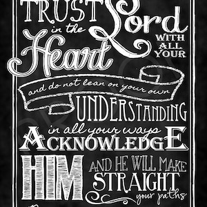 Scripture Art Proverbs 3:5-6 Chalkboard Print image 1