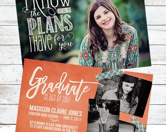 Scripture Digital Graduation Announcement...Jeremiah 29:11 overlay ~  two-sided