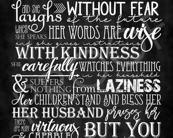 Scripture Art - Proverbs 31:25-30 Chalkboard Style
