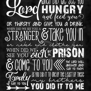 Scripture Art - Matthew 25:37-40 ~ Chalkboard Style