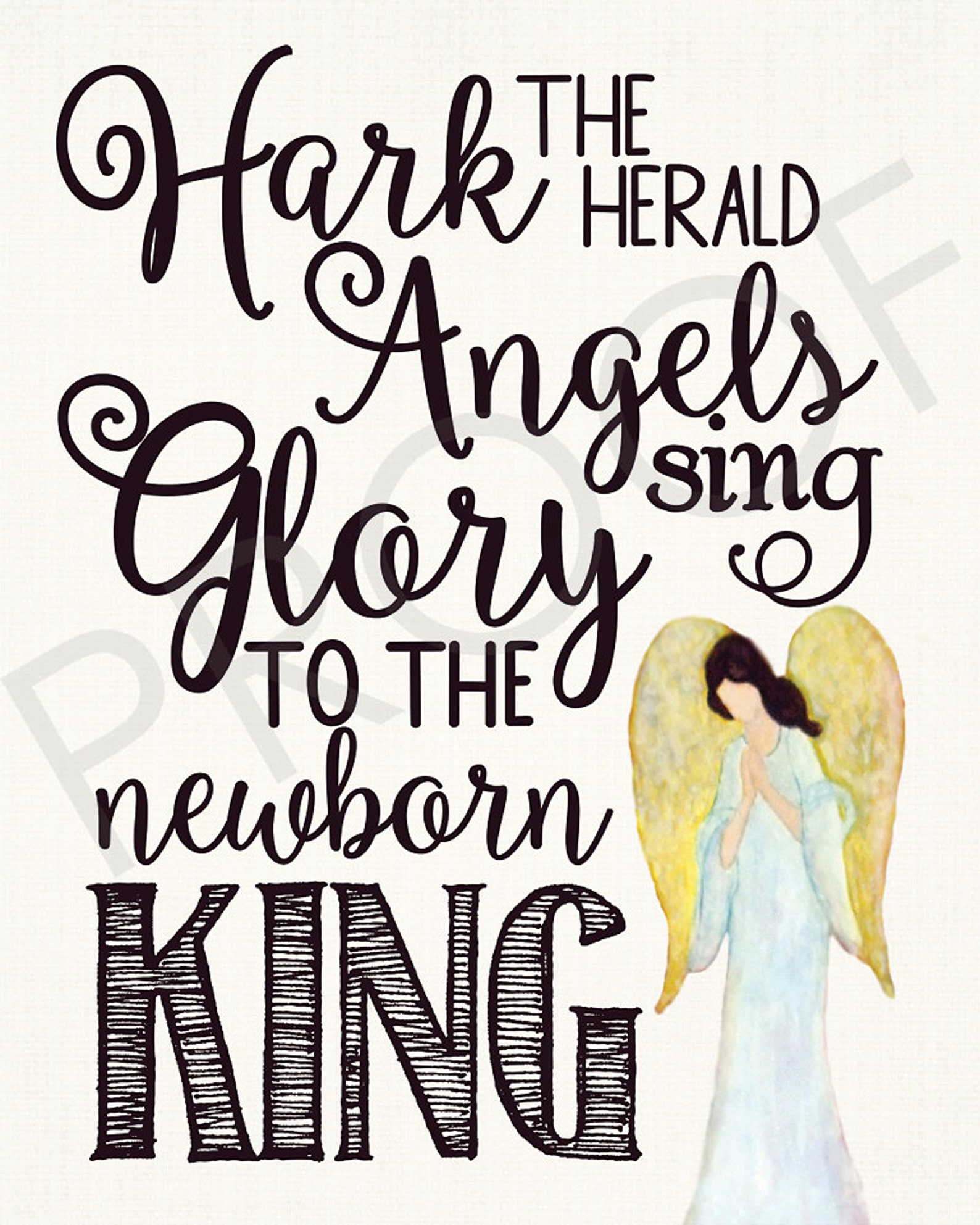 Christmas Art Carol hark the Herald Angels Sing Watercolor Angel - Etsy