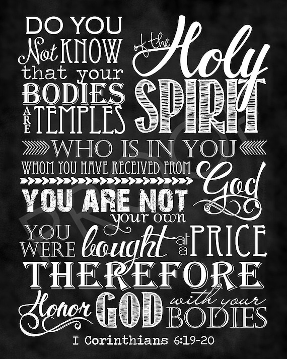 Scripture Art I Corinthians 6 19 20 Chalkboard Style Etsy