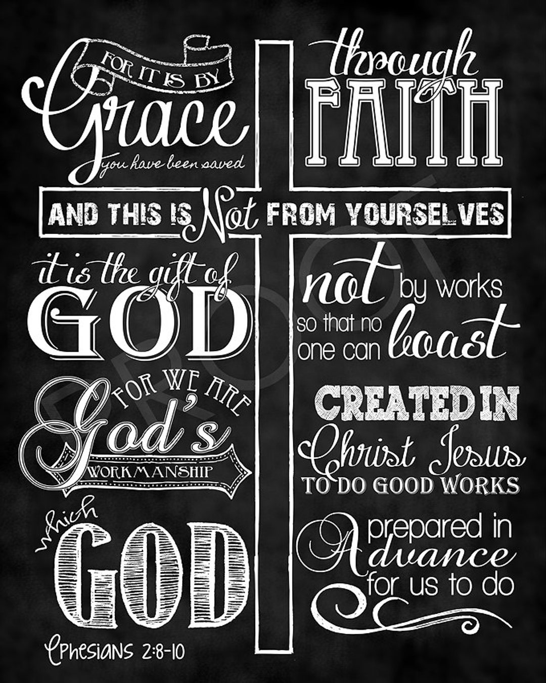 Scripture Art Ephesians 2:8-10 Chalkboard Style - Etsy