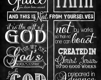 Scripture Art - Ephesians 2:8-10 ~ Chalkboard Style
