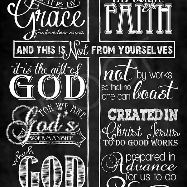 Scripture Art - Ephesians 2:8-10 ~ Chalkboard Style