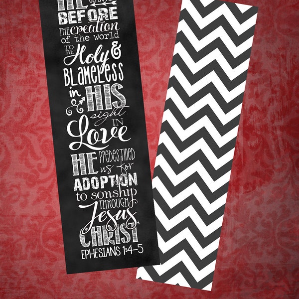 Set of 5 Ephesians 1:4-5 bookmarks, chalkboard style