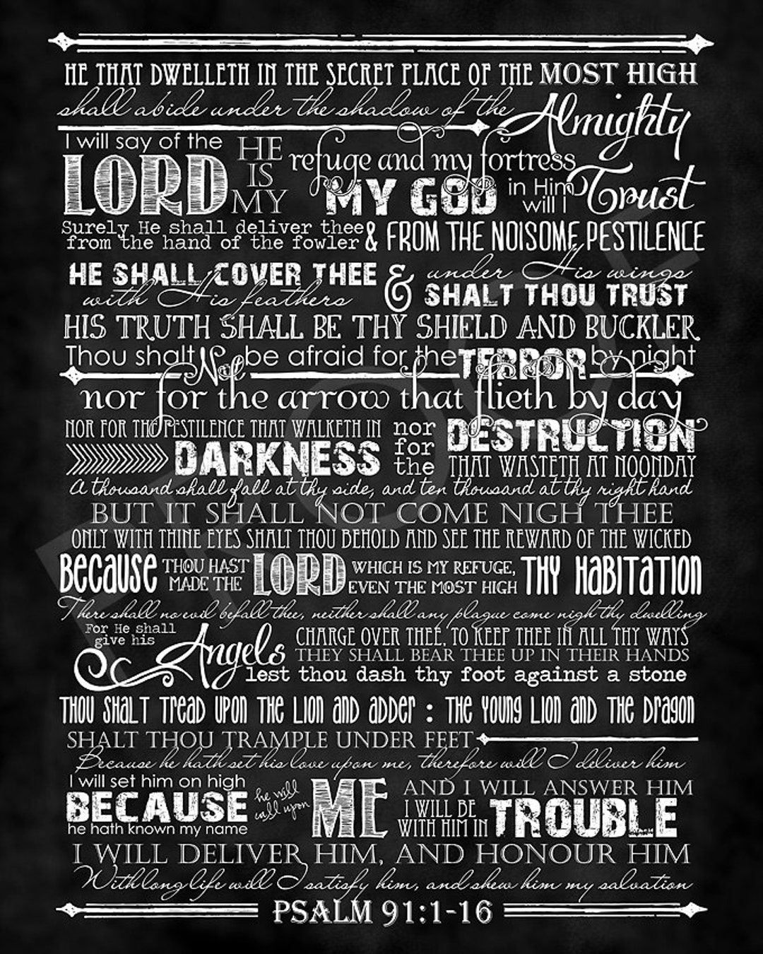 Scripture Art - Psalm 91:1-16 ~ Chalkboard Style - Etsy