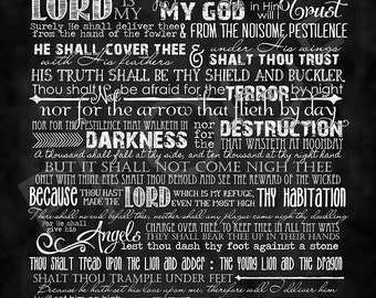 Scripture Art - Psalm 91:1-16 ~ Chalkboard Style