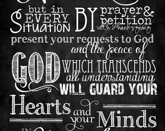 Scripture Art - Philippians 4:6-7 ~ Chalkboard Style
