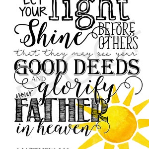 Scripture Art - Matthew 5:16 with watercolor sun ~ Chalkboard Style