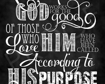 Scripture Art - Romans 8:28 ~ Chalkboard Style