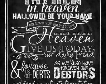 Scripture Art - Matthew 6:9-13 Chalkboard Print "The LORD's Prayer"